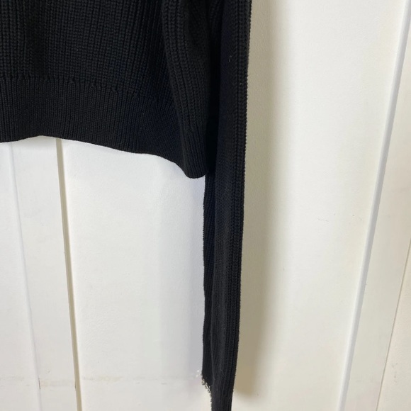 The Kooples Chain Embellished Cropped Cotton Sweater Jumper Black Size 3 - Picture 3 of 14